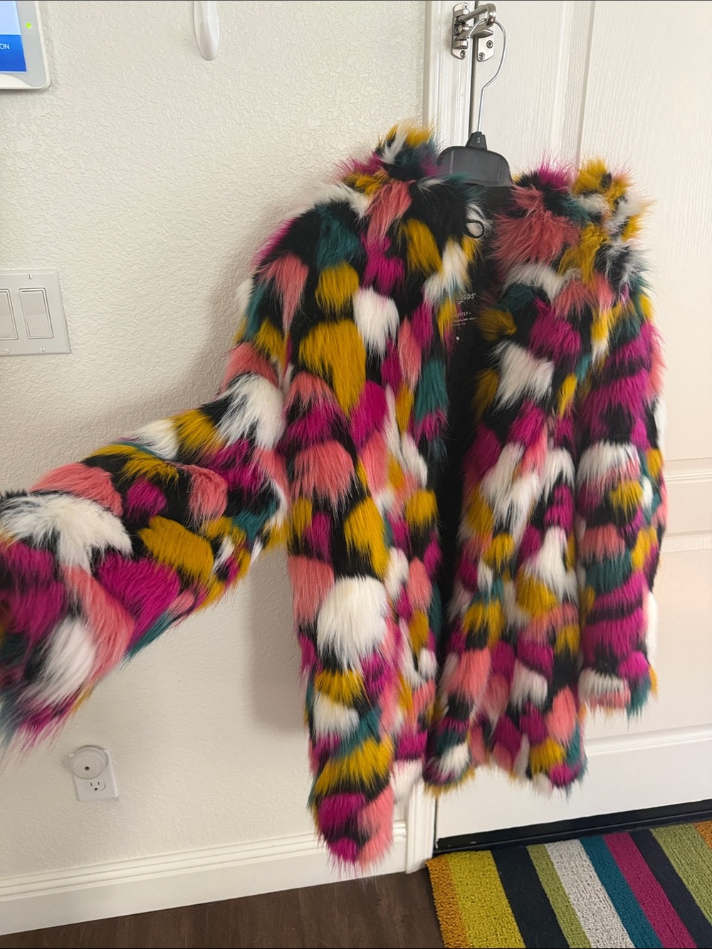 Multicolor Faux Fur Hooded Coat - Picture 7 of 9